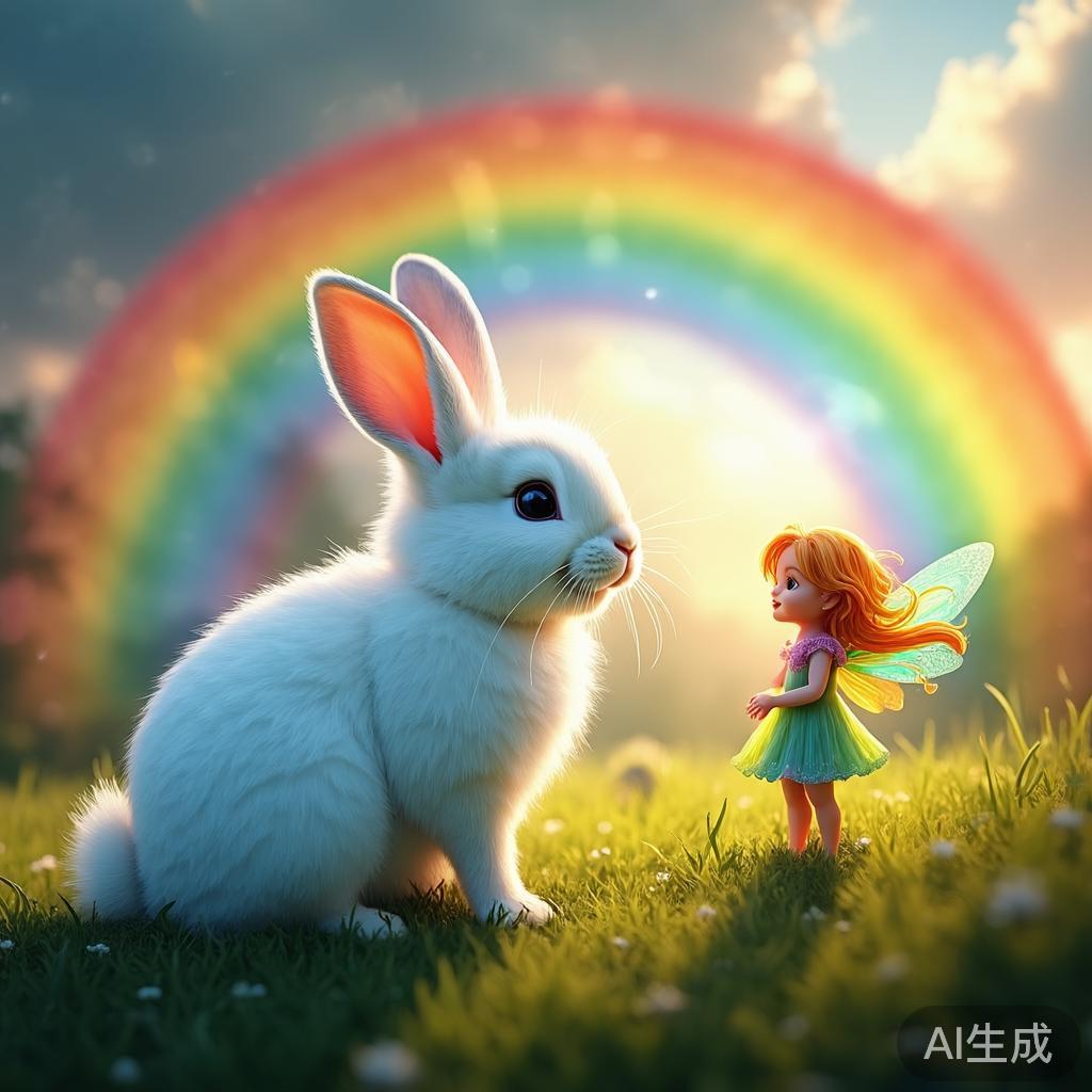 A fluffy white rabbit sitting